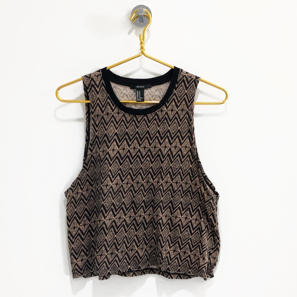 Forever21 Brown & Black Tribal Cropped Cutoff Top